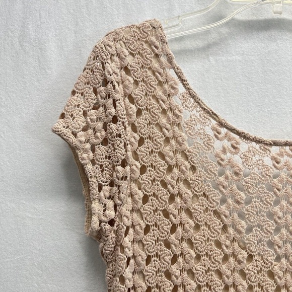 Free People Crochet Mini Dress Size Small Beige Lined Cap Sleeves - Picture 2 of 14